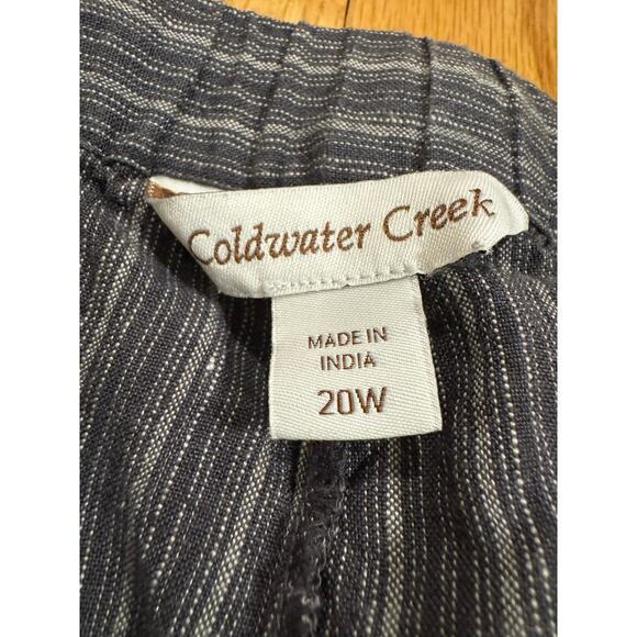 Coldwater Creek Gray Striped 100% Linen Drawstring Cropped Pant Plus Size 20W - Picture 7 of 7